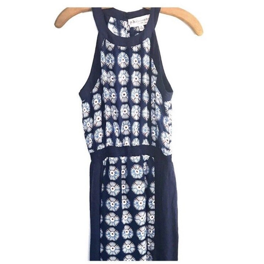 Philosophy Floral Geo Wheel Print Sleeveless Maxi Dress Blue White Sz Small $98